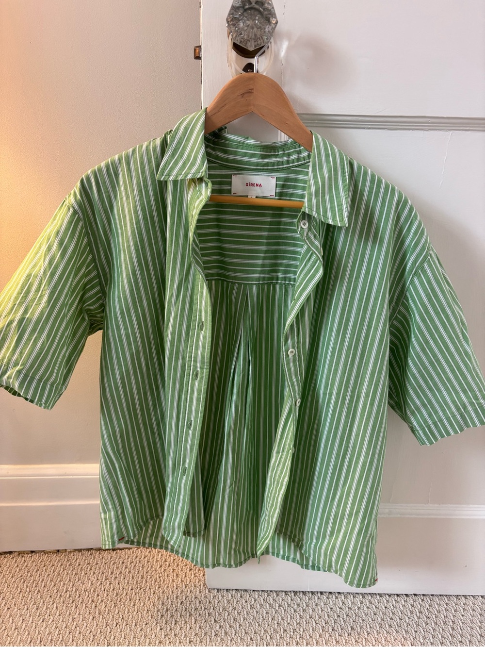 XiRENA Green and White Striped Short-Sleeve Button-Down